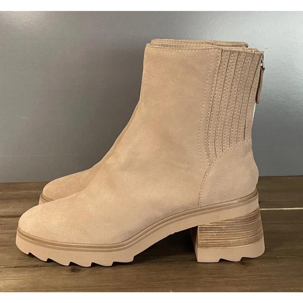 Dolce Vita Martey H2O Women's Size 10 Boots Taupe Suede Waterproof Block Heel - Picture 6 of 15